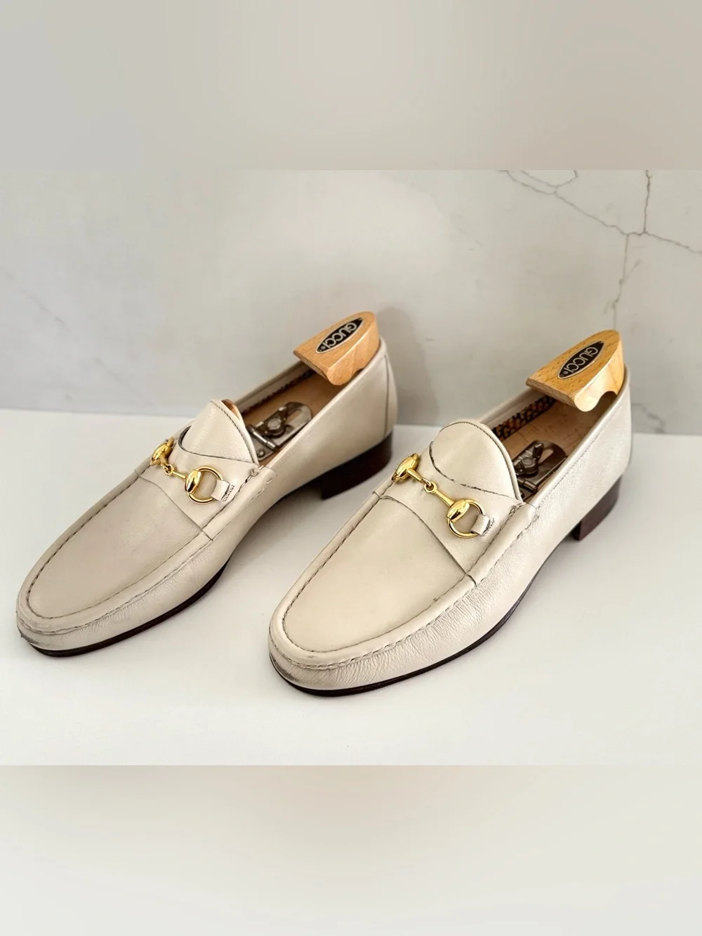 Vintage Gucci Horsebit Loafers Men’s 43  Cream Leather NYC Fifth Ave 1970s Italy